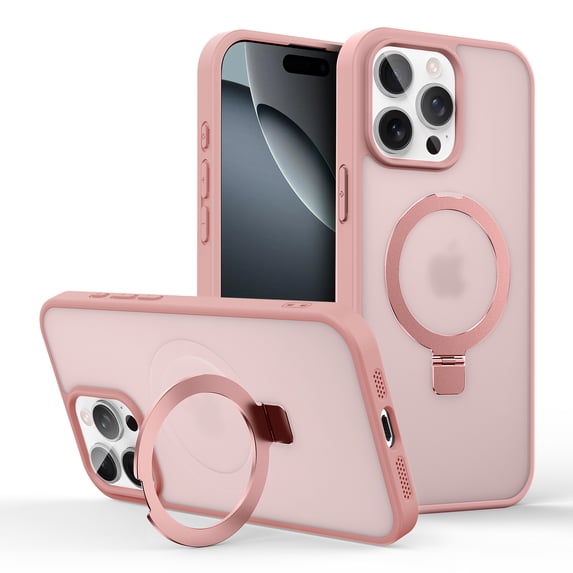 For Apple iPhone 16 Pro Case, Compatible with Magsafe Ring Holder Kickstand Slim Fit Drop Protective Shockproof Anti-Scratch Bumper Rugged Phone Case Cover for iPhone 16 Pro, Pink