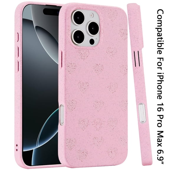 For Apple iPhone 16 Pro Max (6.9") Eco Friendly Bio-Degradable Design Hybrid Cases Slim Fit Soft TPU Drop Protection Rubber printed Cover, XPM Phone Case [Pink - Hearts]