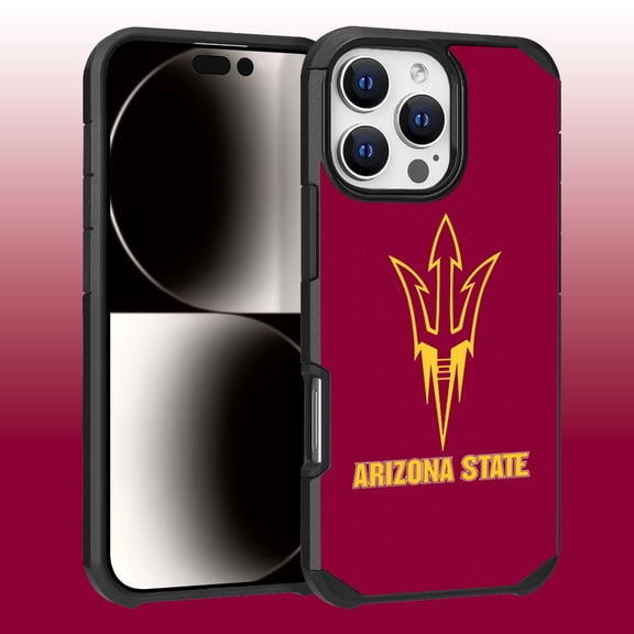 Apple iPhone 16 Pro Max (6.9) - Licensed NCAA University of Arizona State Sun Devils Logo on Red Textured Dual Layer Case