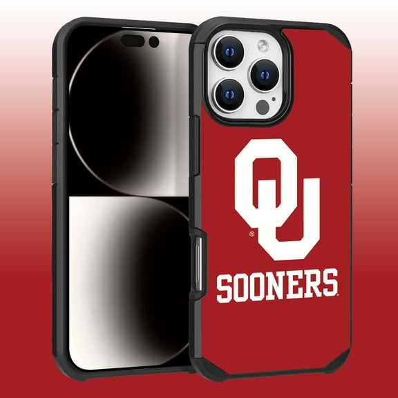 Apple iPhone 16 Pro Max (6.9) - Licensed NCAA University of Oklahoma Sooners Logo on Red Textured Dual Layer Case