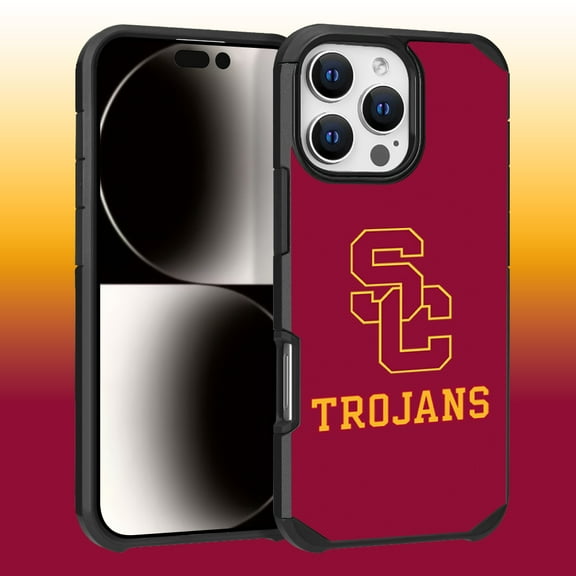 Apple iPhone 16 Pro Max (6.9) - Licensed NCAA University of Southern California Trojans Logo on Red Textured Dual Layer Case