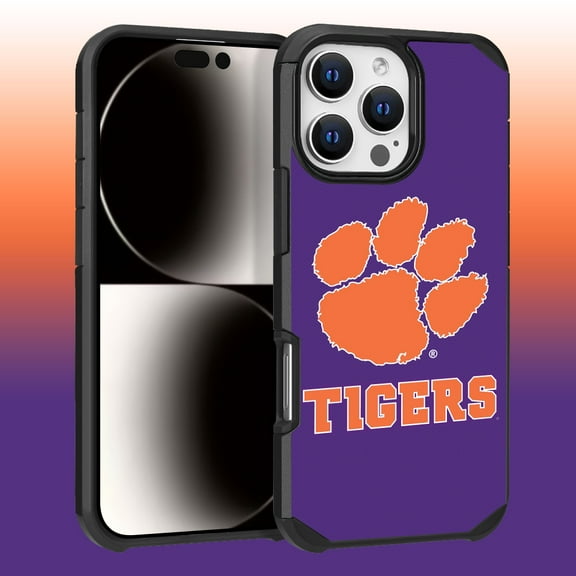 Apple iPhone 16 Pro Max (6.9) - Licensed NCAA of Clemson University Tigers Logo on Purple Textured Dual Layer Case