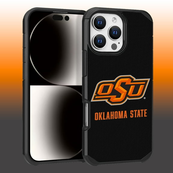 Apple iPhone 16 Pro Max (6.9) - Licensed NCAA of Oklahoma State University Cowboys & Cowgirls Logo on Orange Textured Dual Layer Case