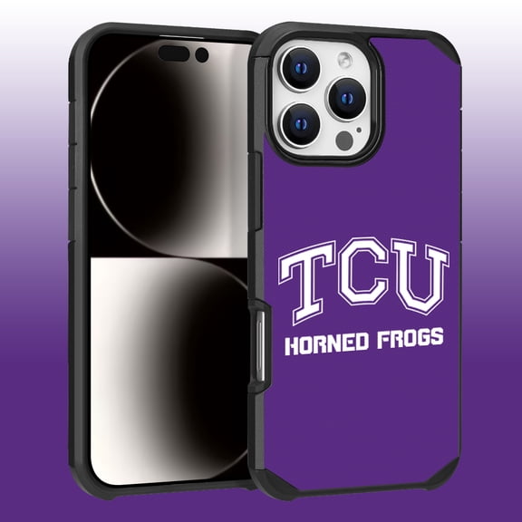 Apple iPhone 16 Pro Max (6.9) - Licensed NCAA of Texas Christian University Horned Frogs Logo on Purple Textured Dual Layer Case