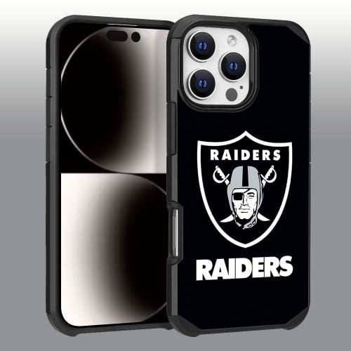 Apple iPhone 16 Pro Max (6.9) - NFL Licensed Las Vegas Raiders Team Logo on Black Textured Dual Layer Case