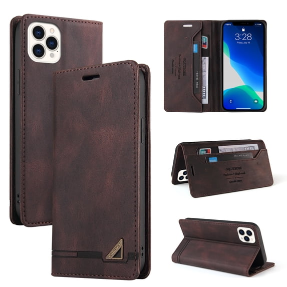 For Apple iPhone 16 Pro Wallet Case, PU Leather RFID Blocking Card Slots Magnetic Flip Holder Slim Durable Protective Phone Case Cover For iPhone 16 Pro, Brown