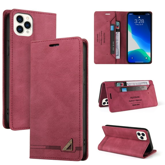 For Apple iPhone 16 Pro Wallet Case, PU Leather RFID Blocking Card Slots Magnetic Flip Holder Slim Durable Protective Phone Case Cover For iPhone 16 Pro, Red