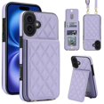 thumbnail image 1 of For Apple iPhone 16 RFID Blocking Protective Purse Wallet Case Magnetic Flip Cover Multi-Card Slots Pocket With Detachable Shoulder Strap,Purple,For iPhone 16, 1 of 6