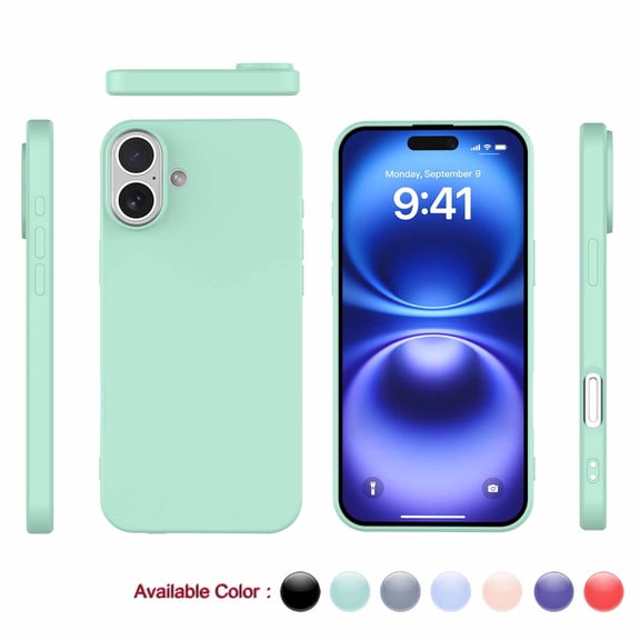 Apple iPhone 16 Shockproof Silicone Case, Rugged Soft Gel Rubber Cover, Ultra Slim Anti-Scratch Design with Microfiber Lining, Protective Phone Case for iPhone 16-Cyan