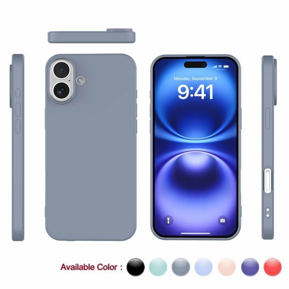 Apple iPhone 16 Shockproof Silicone Case, Rugged Soft Gel Rubber Cover, Ultra Slim Anti-Scratch Design with Microfiber Lining, Protective Phone Case for iPhone 16-Gray