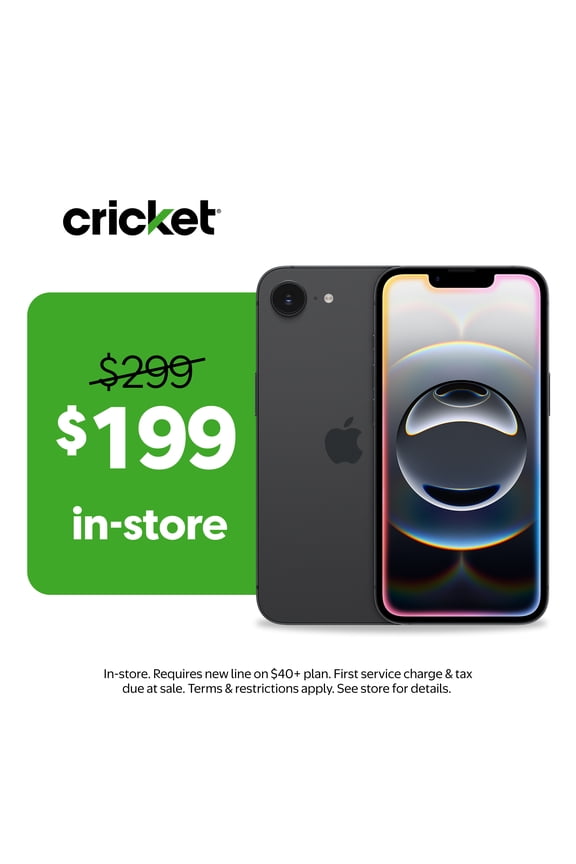Cricket Wireless Apple iPhone 16e 8GB RAM (Prepaid), Midnight