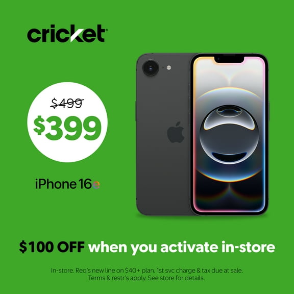 Cricket Wireless Apple iPhone 16e 8GB RAM (Prepaid), Midnight