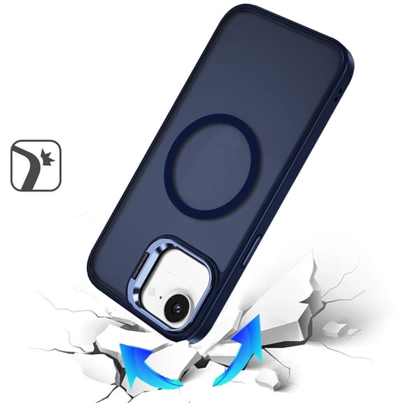 For Apple iPhone 16e (E edition) Case, Heavy Duty Metallic Hybrid Tough TPU with Camera Ring Stand, MagSafe Compatible, Rugged Drop Protection Phone Cover (Blue)