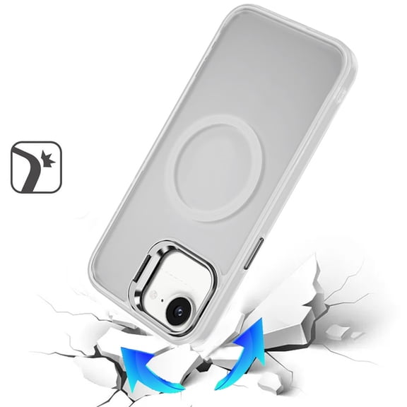 For Apple iPhone 16e (E edition) Case, Heavy Duty Metallic Hybrid Tough TPU with Camera Ring Stand, MagSafe Compatible, Rugged Drop Protection Phone Cover (Clear)