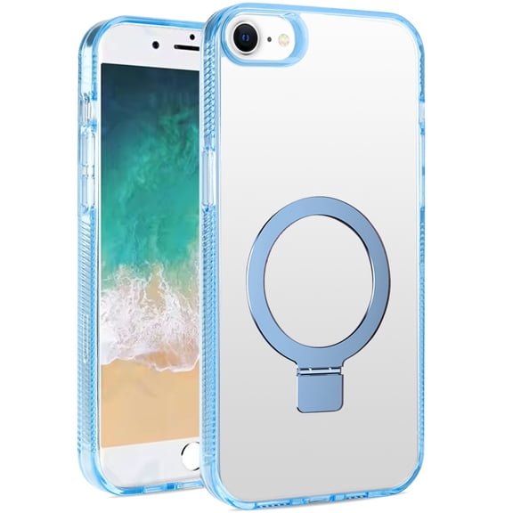 For Apple iPhone 16e Transparent Magnetic Ring Circle Stand with MagSafe Compatible Hybrid Dotted Edged Hard PC Shockproof Cover, XPM Phone Case [Blue]