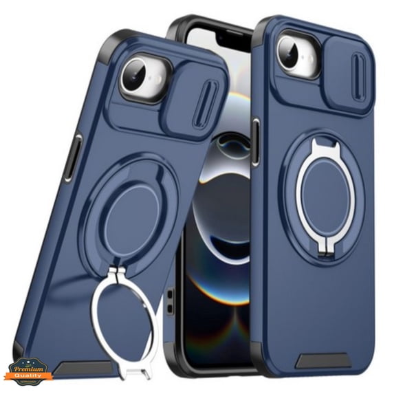 For Apple iPhone 16e /iPhone SE4 Hybrid Case with 360° Magnetic Ring Stand, Camera Slide Protector & Compatible with MagSafe Phone Case Cover by Xpression, Blue