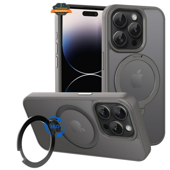 For Apple iPhone 16e /iPhone SE4 Translucent Matte Finish, MagSafe Compatible, Built-in Ring Stand, Shockproof Protective Back Phone Case Cover Gray