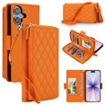 thumbnail image 1 of For Apple iPhone 17 6.3"【RFID Blocking 】Diamond Grid Wallet Case Magnetic Flip Cover 7-Card Slots Zipper Pocket With Detachable Shoulder Strap And Wrist Strap,Orange,For iPhone 17, 1 of 9