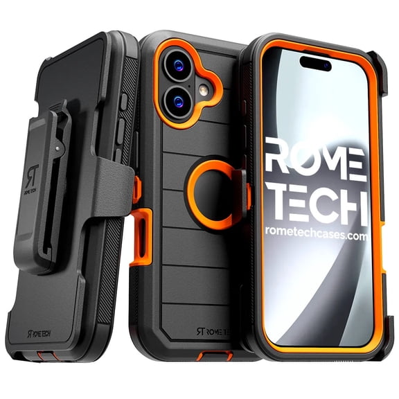 Apple iPhone 17 Defender Cell Phone Case, Black/Orange