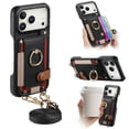 thumbnail image 1 of For Apple iPhone 17 Pro 6.3" Phone Case Wallet With Card Holder,PU Leather Case,Ring Holder Kickstand Magnetic Protective Women Men Cover With Shoulder Strap,Black,For iPhone 17 Pro, 1 of 10