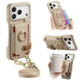 thumbnail image 1 of For Apple iPhone 17 Pro 6.3" Phone Case Wallet With Card Holder,PU Leather Case,Ring Holder Kickstand Magnetic Protective Women Men Cover With Shoulder Strap,Khaki,For iPhone 17 Pro, 1 of 10
