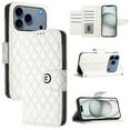 thumbnail image 1 of For Apple iPhone 17 Pro Argyle Pattern PU Leather Wallet Case Magnetic Flip Cover 7-Card Slots Pocket With Detachable  Wrist Strap,White,For iPhone 17 Pro, 1 of 7