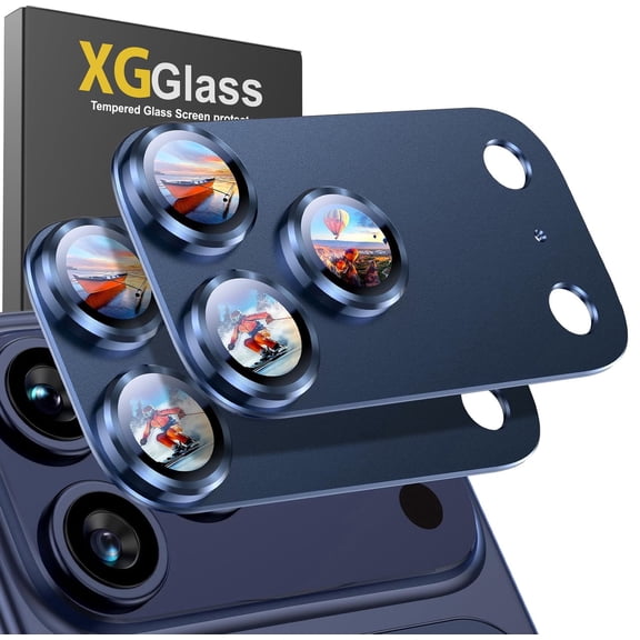 Apple iPhone 17 Pro Camera Lens Protector, 2-Pack Metal Frame Tempered Glasses Shatterproof Full Coverage, Blue