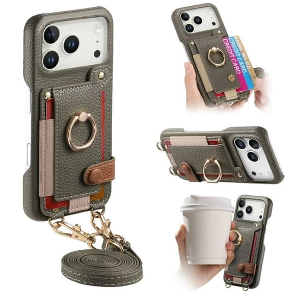For Apple iPhone 17 Pro Max 6.9" Phone Case Wallet With Card Holder,PU Leather Case,Ring Holder Kickstand Magnetic Protective Women Men Cover With Shoulder Strap,Green,For iPhone 17 Pro Max