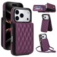 thumbnail image 1 of For Apple iPhone 17 Pro Max Argyle Pattern PU Leather RFID Blocking Protective Purse Wallet Case Magnetic Flip Cover Multi-Card Slots Pocket With Detachable Shoulder Strap,Dark purple, 1 of 7