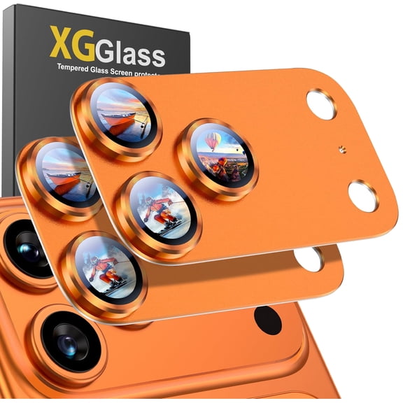 Apple iPhone 17 Pro Max Camera Lens Protector, 2-Pack Metal Frame Tempered Glasses Shatterproof Full Coverage, Orange