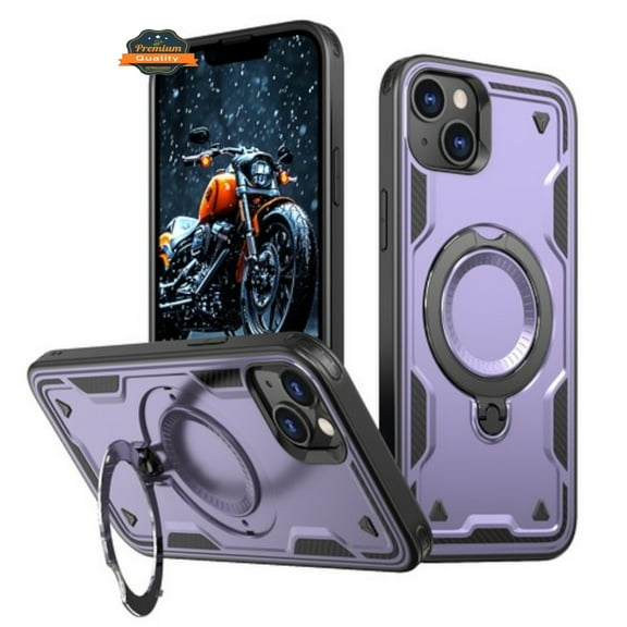 For Apple iPhone 17 Pro Ring Holder Military-Grade Shockproof, Magnetic Kickstand, Large Twisting Compatible with MagSafe Screen Cover by Xpression  - Purple