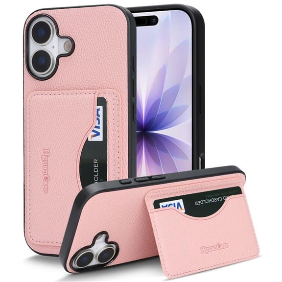 For Apple iPhone 17 Wallet Case Ultra-Slim Profile Vintage Leather Texture, Wallet For Women Men Card Holder Magnetic Clasp Kickstand Folio Case,Pink,For iPhone 17