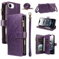 thumbnail image 1 of For Apple iPhone 17e Orchid Pattern Wallet Case, 9 Card Slots Zipper Pocket, Detachable Wrist & Shoulder Strap, Magnetic Shockproof Protective Phone Case,Dark Purple,For iPhone 17e, 1 of 9