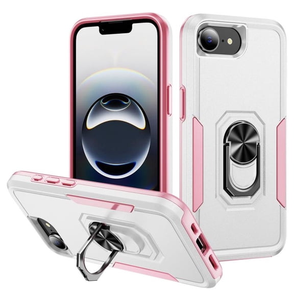 For Apple iPhone 17e / iPhone 16e Case With 360° Rotation Metal Ring Holder【Magnetic Car Mount】Shockproof Rugged Full Body Protection Heavy Duty Dust/Drop Proof Cover Case,White