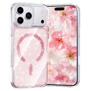 For Apple iPhone 18 Pro Max Case Girly with Magnetic Glitter for Women | Compatible with MagSafe, Slim Clear Phone Case for Girls Women, Rhinestone Trim, Shockproof Cover