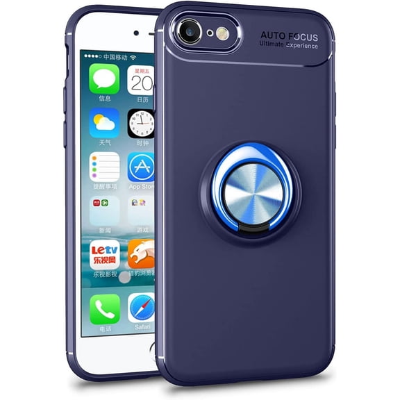 for Apple iPhone 7/8 Case,360 Degree Rotation Invisible Metal Ring Kickstand Protective Case Compatible Magnetic Car Mount Soft TPU Ultra-Slim Case for iPhone SE 2nd Generation,Blue