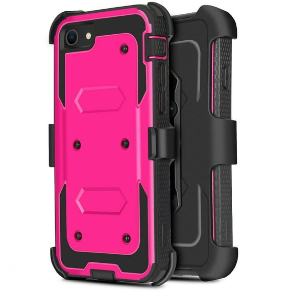 for Apple iPhone 7 8 SE 2nd Gen (2020 Release) Phone Case Dual Layer Full-Body Rugged Clear Back Case Drop Resistant Shockproof Case with Built In Screen Protector (Pink)