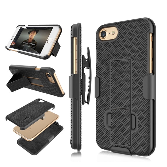 Apple iPhone 7 Plus / 8 Plus / 6s Plus / 6 Plus / 7 / 8 / 6 / 6s Cases Cover, Njjex Hard Shell [Built-in Kickstand] Holster Locking Belt Swivel Clip Defender Secure Slim Phone Case Cover