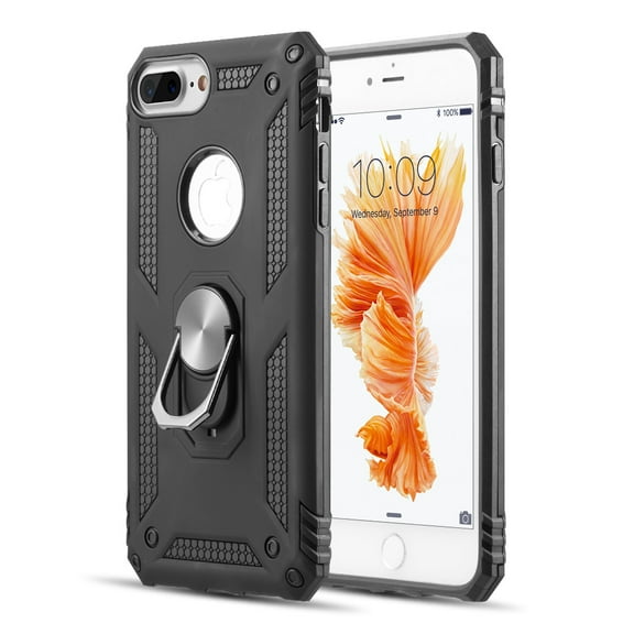 Apple iPhone 7 Plus/8 Plus/6S Plus/6 Plus Phone Case Finger Ring Holder Kickstand 360 Rotable Clip Hybrid Shield Heavy Duty Armor Dual Layer Protective Bumper Cover BLACK for iPhone 8/7/6/6s PLUS