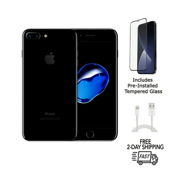 Pre-Owned Apple iPhone 7 Plus (Unlocked) 256GB Jet Black (A1661) Bundle with Pre-Installed Tempered Glass