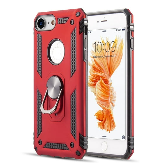 Apple iPhone 8, iPhone 7, iPhone 6 /6s Phone Case Finger Ring Holder Kickstand 360° Rotable Clip Hybrid Shield Heavy Duty Armor Dual Layer Protective TPU Bumper Cover RED for iPhone 8 /7 / 6 /6S