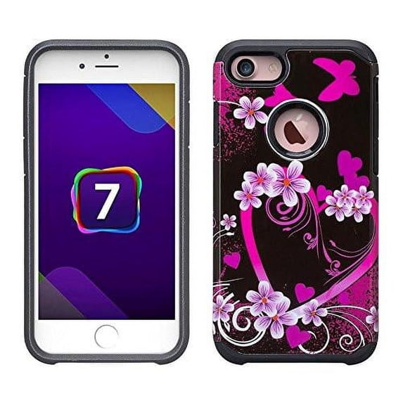 Apple iPhone 8 Case Cover, Slim Hybrid Dual Layer Shock Resistant Case for iPhone 8 - Flower Hearts