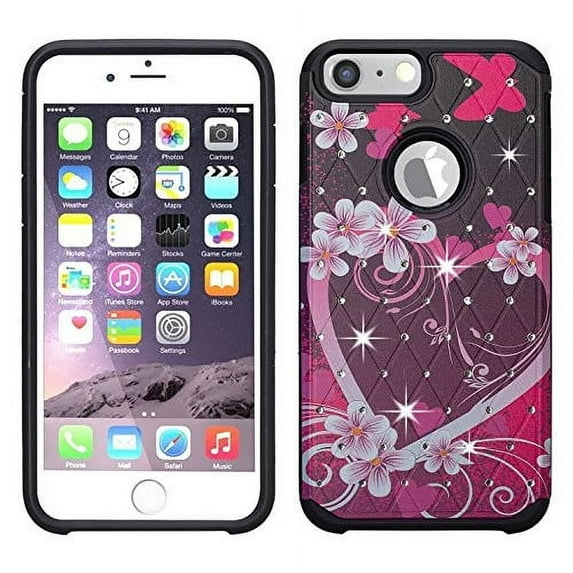 Apple iPhone 8 Plus/7Plus/6S Plus Case / 6 Plus Case | Slim Hybrid Dual Layer Diamond Case Cover - Heart Butterflies