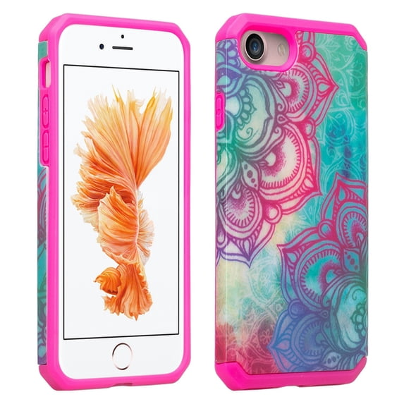 Apple iPhone 8 Plus Case Cover, Hybrid Dual Layer Shock Resistant Case Cover for iPhone 8 Plus - Teal Flower