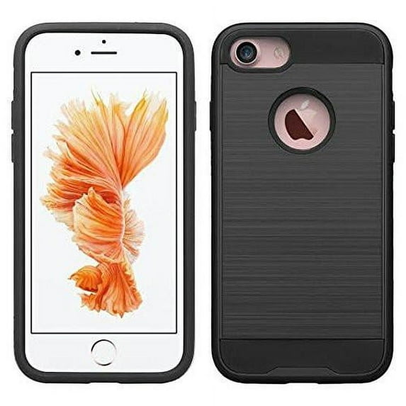 Apple iPhone 8 Plus Case Cover, Slim Hybrid Dual Layer Shock Resistant Armor Case for iPhone 8 Plus - Brush Black