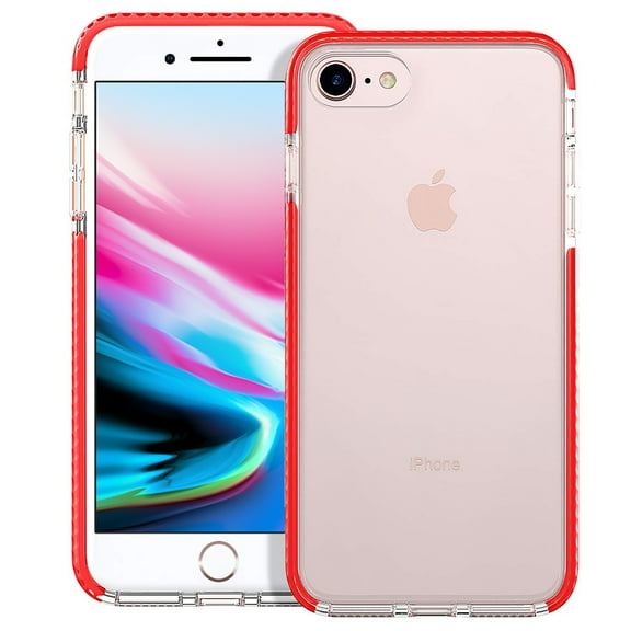 Apple iPhone 8 / iPhone 7 Full Body Clear TPU Bumper Shockproof Protective Hybrid Case Cover Red