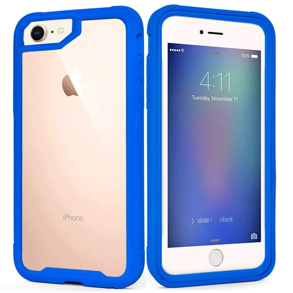 Apple iPhone 8 / iPhone 7 Transparent Hybrid Shockproof Protective Defender Heavy Duty Case Cover Blue
