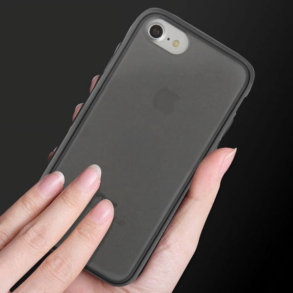 Apple iPhone 8, iPhone 7, iPhone 6s /6 Phone Case Hybrid Rubber Silicone TPU Gel Protect Bumper Slim Fit Shell Back Cover Heavy Duty [Semi-Transparent] Smoke Frosted BLACK Case for iPhone 7/8 /6s/6