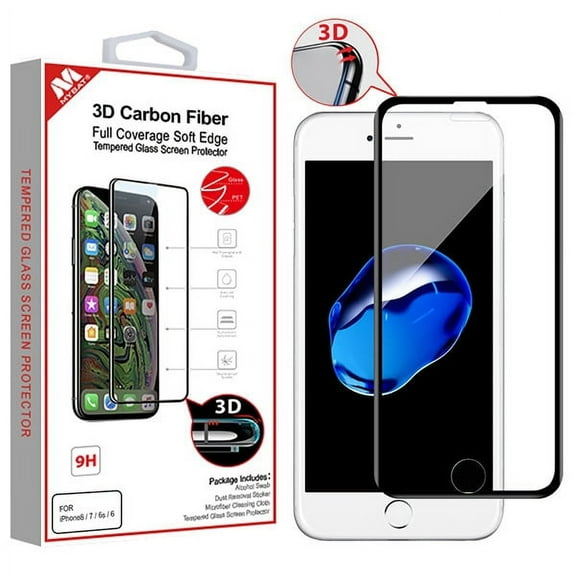 Apple iPhone 8, iPhone 7, iPhone 6s /6 Screen Protector 3D Carbon Fiber Full Coverage Soft Edge Tempered Glass Screen Protector [Edge to Edge Protection] Scratch-Resistant For Apple iPhone 8/7/6s/6