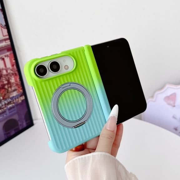 For Apple iPhone Duo Foldable Magnetic Phone Case , Raised Camera Protection, Textured Non-Slip Surface, Full Body Protective Cover, Slim Design, Ring Stand for Hands-Free Viewing,Green+Blue
